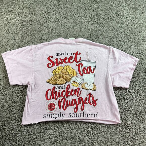 Simply Southern Shirt Womens L Pink Cropped Sweet Tea & Chicken Nuggets - Picture 1 of 12